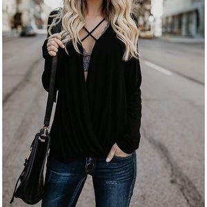 Black criss cross long sleeve top